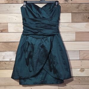 Emerald Green Taffeta Strapless Cocktail Dress Party  Mini Ruched Tulip Prom